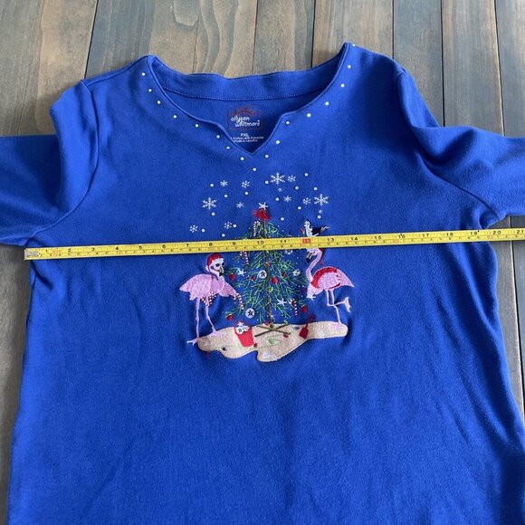 Allyson Whitmore Blue Beach Holiday Christmas Flamingos Shirt - Size PXL/M (XM1) - Picture 5 of 9